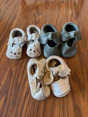 Freshly Picked Baby Moccasins in Floral, Green, and Gold 2 Leather